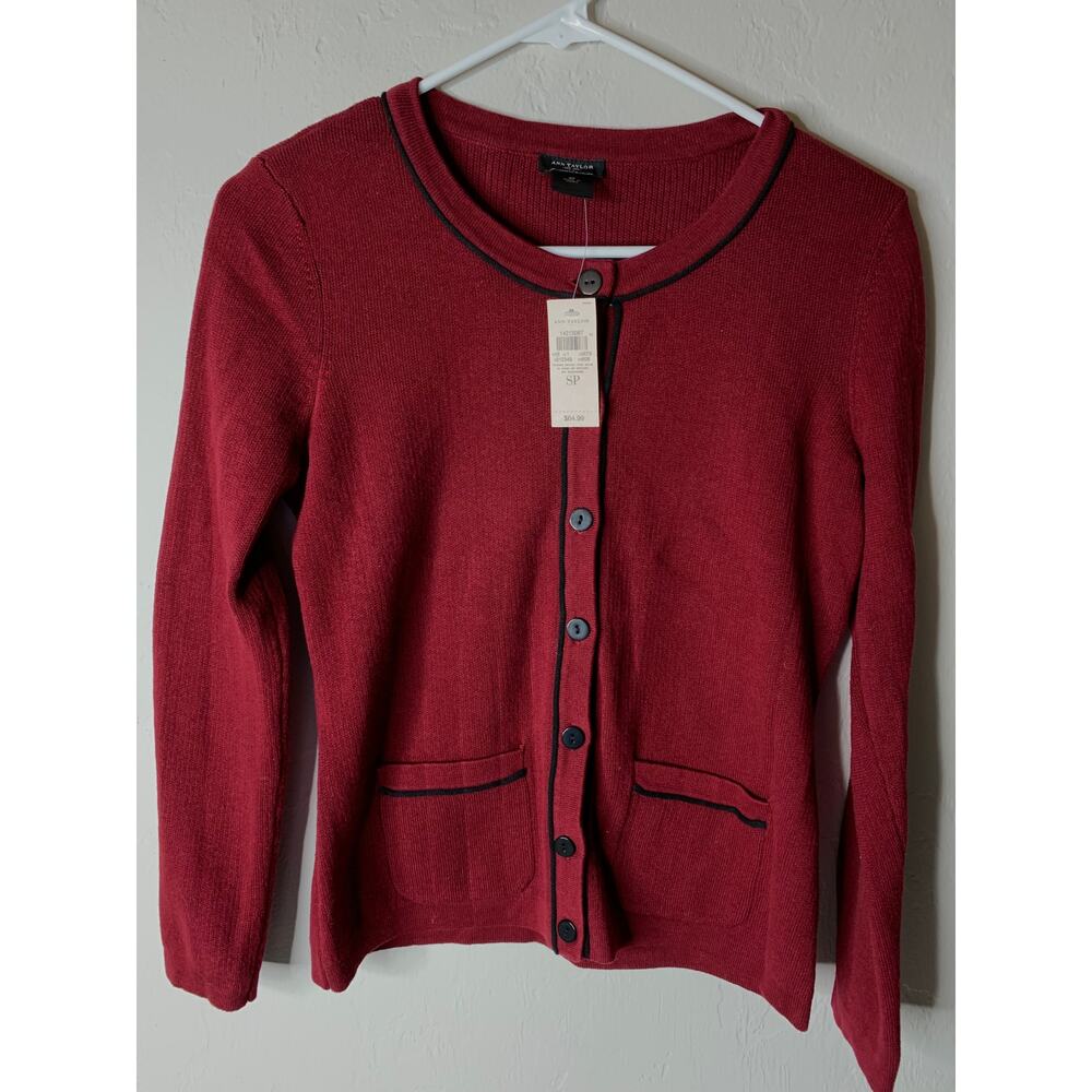 NEW Ann Taylor Loft Maroon Sweater Cardigan Size Small Petite Button Up